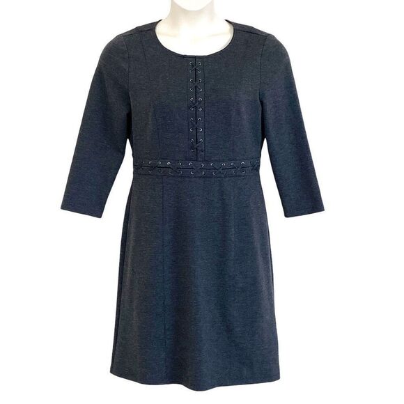 Neiman Marcus Charcoal Gray Long Sleeve Criss Cross Detail Shift Dress Sz 14 - Picture 11 of 11